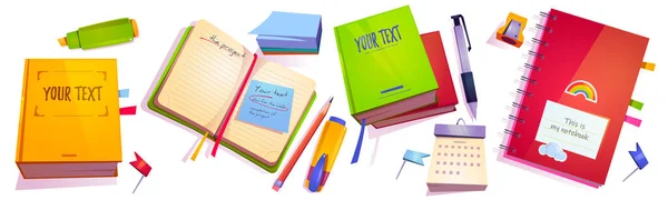 Schreibwaren und Notizbücher Schule oder Bürobedarf — Stockvektor
