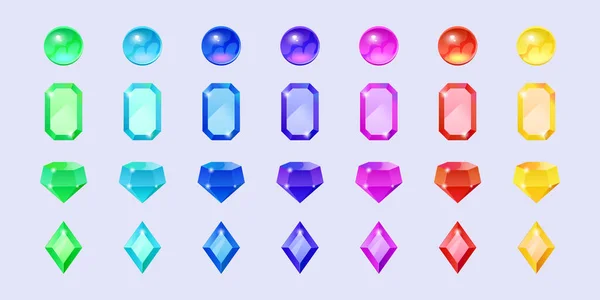 Gemas de color, cristales de joyas, piedras preciosas — Vector de stock