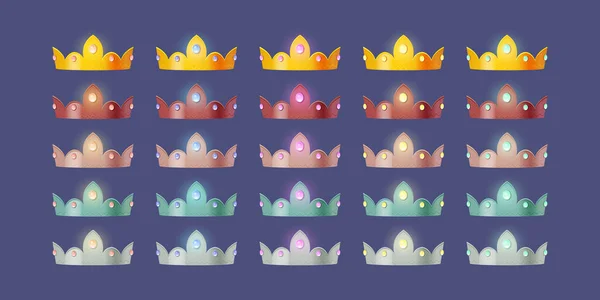 Spel pictogrammen van koninklijke kronen met edelstenen — Stockvector