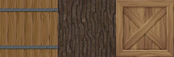 Texturas de madeira para o barril de madeira de jogo, pranchas de vedação — Vetor de Stock