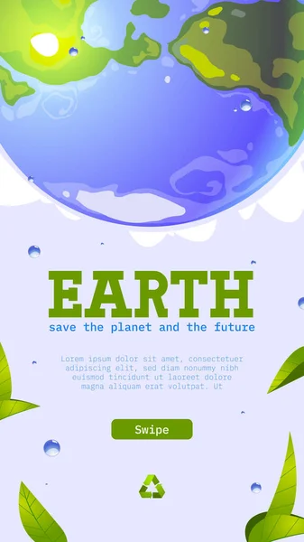 Dünya gezegenini dünya karikatürü web pankartıyla kaydet — Stok Vektör