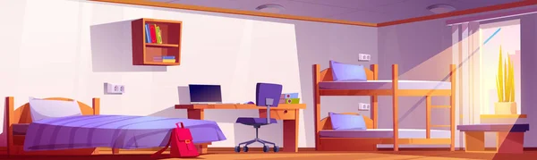 Dortoir étudiant ou chambre d'auberge avec lit superposé et lit — Image vectorielle