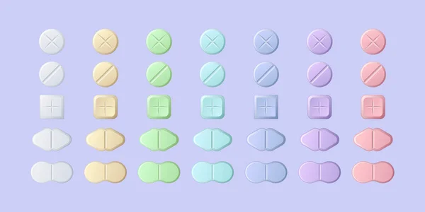 Comprimidos e comprimidos médicos, medicamentos, vitaminas — Vetor de Stock