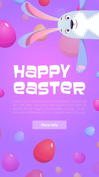 Χαρούμενο Πάσχα αφίσα με αυγά και χαριτωμένο λαγουδάκι — Διανυσματικό Αρχείο