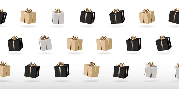 Sfondo con scatole regalo con nastro in oro — Vettoriale Stock