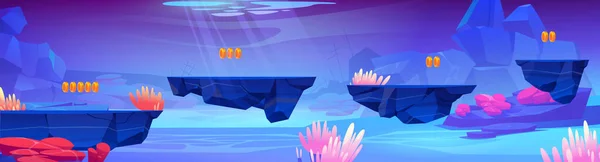 Denizde platformları olan oyun seviyesi arkaplanı — Stok Vektör