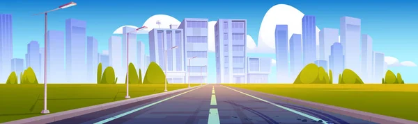 Estrada para cidade com edifícios no horizonte —  Vetores de Stock