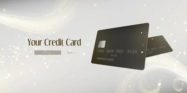 Seu banner de cartão de crédito web com cartões bancários pretos —  Vetores de Stock