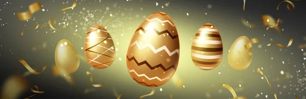 Χρυσό πασχαλινά αυγά θολή φόντο με κομφετί — Διανυσματικό Αρχείο