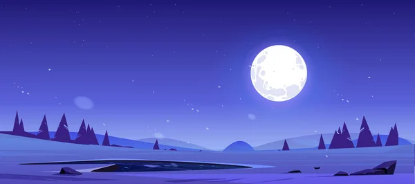 Cartoon Nacht Natur Landschaft Vollmond leuchtet — Stockvektor