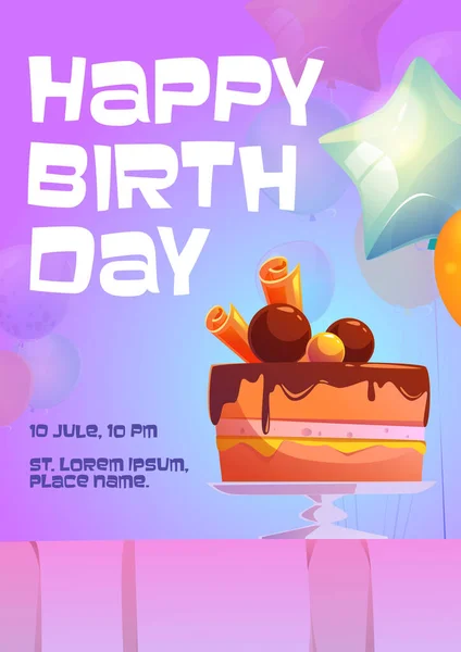 Happy birthday cartoon invitation cake dezert — Stockový vektor