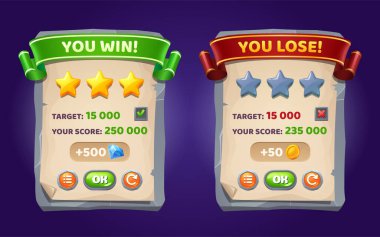 Oyun menüsü düğmeli ui panelini kazan ve kaybet