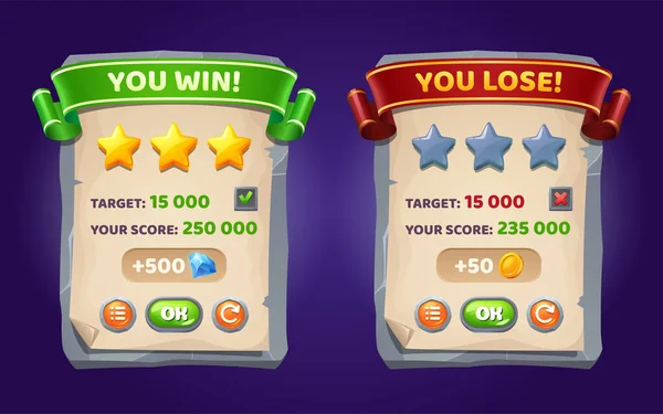 Oyun menüsü düğmeli ui panelini kazan ve kaybet