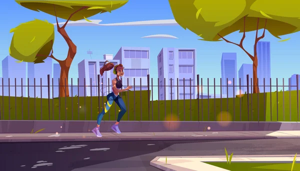 Sportnő fut a nyári városi parkban, sport — Stock Vector