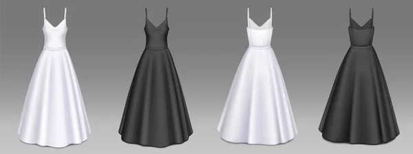 Robes femme maquettes, robes longues blanches et noires — Image vectorielle