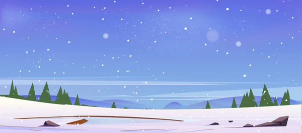 Caricature hiver nature paysage étang gelé, lac — Image vectorielle