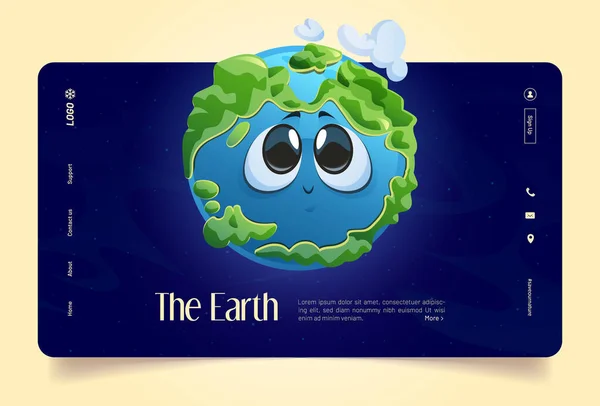 Banner de tierra con lindo personaje del planeta en el cosmos — Vector de stock