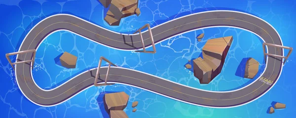 Ταχύτητα αγώνα αυτοκίνητο κομμάτι πάνω από το νερό για το παιχνίδι — Διανυσματικό Αρχείο