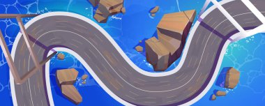 Yol ya da köprü üstü görüş, deniz üzerinde dolambaçlı yol