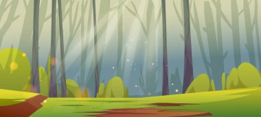 Ormanın derinliklerinde açık yeşil çimenler ve ağaçlar