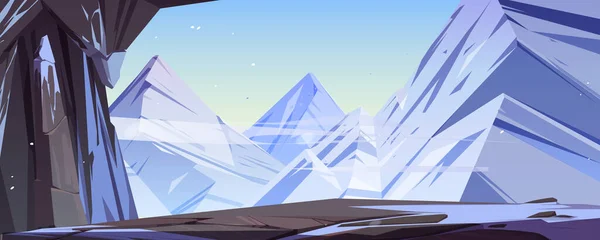 Caverna de gelo em montanhas desenho animado fundo, caverna — Vetor de Stock