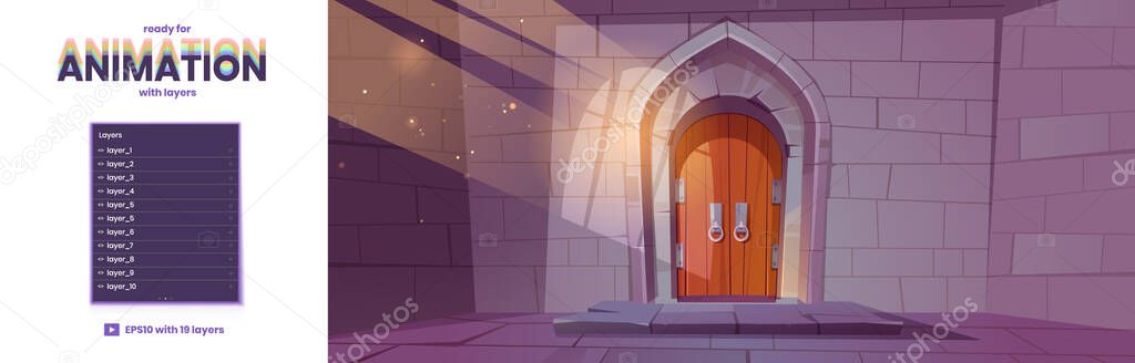 Parallax background with doors in medieval castle