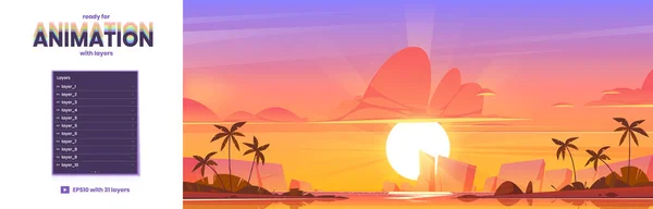 Paralaxe fundo com paisagem do mar ao pôr do sol — Vetor de Stock