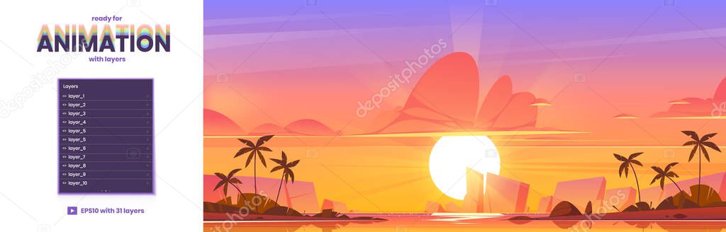 Parallax background with sea landscape at sunset