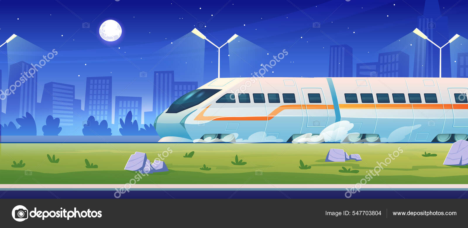 Tren moderno noche paisaje urbano fondo, ferrocarril Vector de stock  #547703804 de ©klyaksun, image size:1600x779