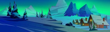 Gece kışı dağ manzarası, Aurora borealis