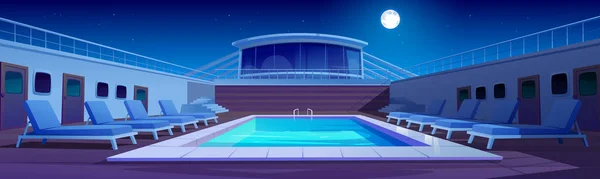 Swimmingpool auf Kreuzfahrtschiff bei Nacht, Schiffsdeck — Stockvektor