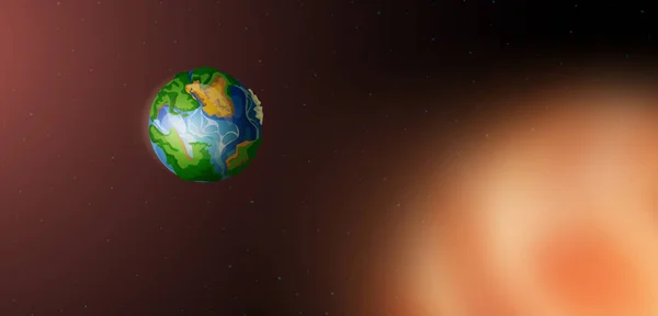 Tierra en el espacio con estrellas y un enorme sol brillante — Archivo Imágenes Vectoriales