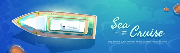 Banner de dibujos animados de crucero marítimo con revestimiento en el océano — Vector de stock