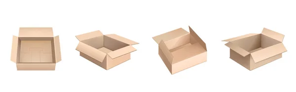 Cajas de cartón maqueta, 3d vector de paquetes de carga — Archivo Imágenes Vectoriales