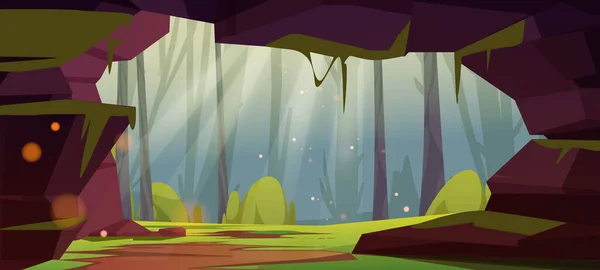 Dzsungel barlang bejárata, lyuk a sziklán fákkal — Stock Vector