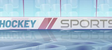 Mavi buzlu ve koltuklu hokey sahası, spor salonu