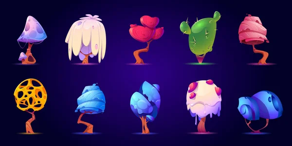 用于ui游戏设计的幻想树和蘑菇 — 图库矢量图片