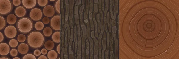 Oyun Için Ahşap Dokular Ağaç Kabuğu Odunları Kesimi Kütükler Yaş — Stok Vektör