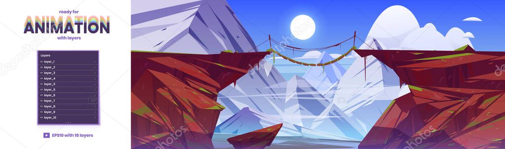Parallax background with rope bridge in mountains