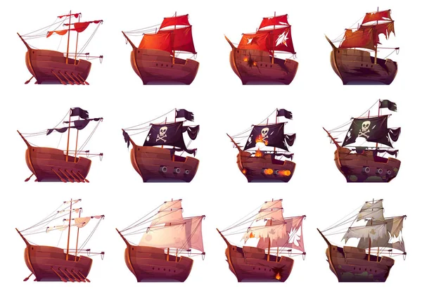 Navio pirata e galeão em batalha marítima — Vetor de Stock