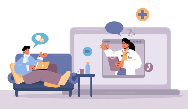 Інтернет-ліки, лікар-виклик пацієнта через Інтернет — стоковий вектор