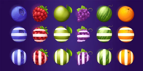 Iconos de juego de frutas, bono para la máquina tragaperras de casino — Vector de stock