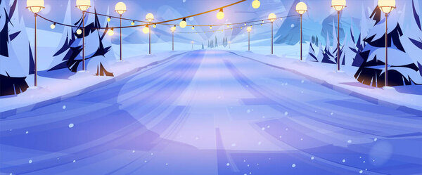 Ice slide on winter ski resort, iced slippery hill