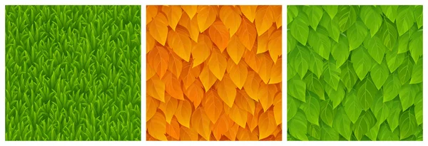 Texturas de hojas de hierba, verde y naranja — Vector de stock