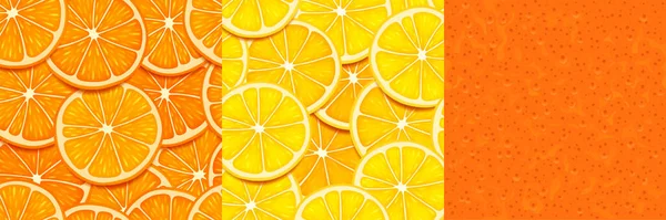 Texturen von Orangen, Zitronenscheiben und Schalen — Stockvektor