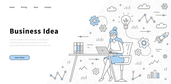 Idea de negocio landing page en estilo doodle, banner — Vector de stock