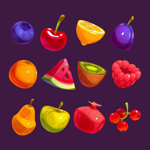 Iconos de juego de frutas y bayas para la aplicación de casino o PC — Vector de stock