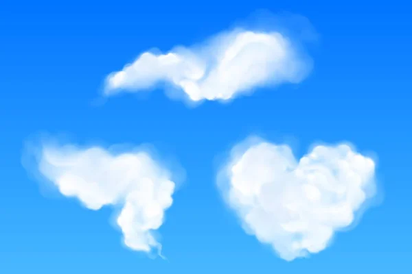 Nuvens realistas de coração e formas abstratas — Vetor de Stock