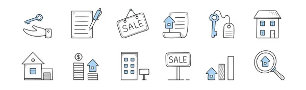 Продаж нерухомості, оренда будинку та іконки для іпотеки — стоковий вектор