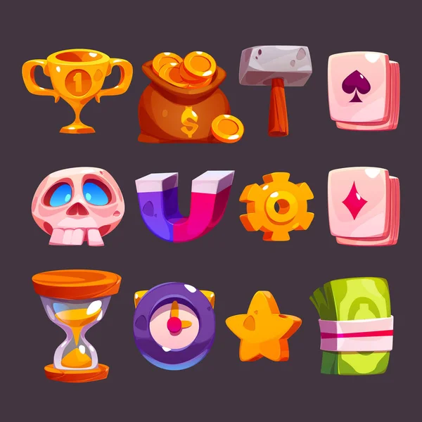 Iconos de juegos de dibujos animados, casino o interfaz de usuario RPG — Vector de stock